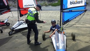 Police office not too impressed with Blokart's ``Boy Racer`` Leon photo copyright Ross Vickers taken at  and featuring the  class