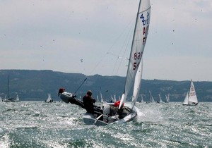 Youngest and oldest 420 sailors compete in France: Hervé Lohier (70 years) & Pauline Boué (14 years)  © Michel Quilicim - 420 CIMA - Coupe Internationale Méditerranéenne de l’Amitié 2011 photo copyright Michel Quilicim taken at  and featuring the  class
