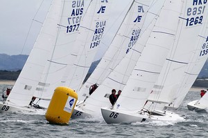 Racer X approaches the top mark, just ahead of David Clark&rsquo;s Fifteen. - Musto Etchells Australasian Winter Championship 2011 photo copyright Teri Dodds http://www.teridodds.com taken at  and featuring the  class