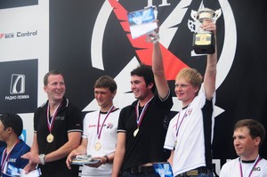 Harry Thurston (left) and Will Tiller (second from right) on the winners podium, Seven Feet Cup, Vladivostock, Russia photo copyright SW taken at  and featuring the  class