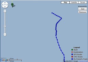 The expanded track for showing the increase in speed over the last few hour and her dramatic course change to get on the best line and wind for Musket Cove. photo copyright PredictWind.com www.predictwind.com taken at  and featuring the  class