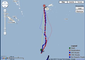 Predictwind&rsquo;s route options for Camper as of 2030hrs on 6 June 2011 - Auckland Musket Cove, Fiji Race photo copyright PredictWind.com www.predictwind.com taken at  and featuring the  class