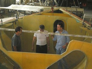 Standing inside the bow section are McConaghy’s Mark Evans, the boat’s owner Jonathon Goring and Ian Smyth. - McConaghy Ker 40 photo copyright SW taken at  and featuring the  class