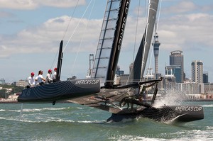 Oracle Racing take the first AC45 out for a test sail in the Waitamata harbour, Auckland. 20/1/2011 photo copyright Chris Cameron www.chriscameron.co.nz taken at  and featuring the  class