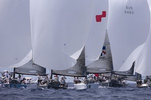 Rolex Farr 40 Worlds 2011 Day 3, Race 7 Second boat from the left: STRUNJTE LIGHT (GER) owned by Wolfgang Schaefer, winner of the the race photo copyright  Andrea Francolini Photography http://www.afrancolini.com/ taken at  and featuring the  class