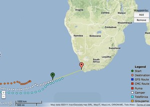Volvo Ocean race positions approaching Cape town 25 November 1917hrs UTC photo copyright PredictWind.com www.predictwind.com taken at  and featuring the  class