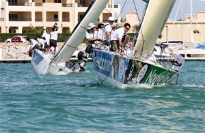 Bertrand pace and his crew on New Caledonia match-racing in Al Hamra Marina in Ras Al Khaimah. - Sailing Arabia photo copyright OmanSail  taken at  and featuring the  class