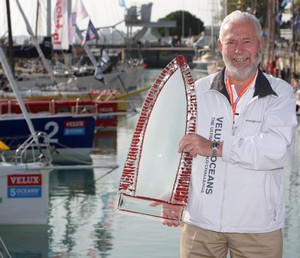 Sir Robin Knox-Johnston with the Velux 5 Oceans trophy photo copyright onEdition http://www.onEdition.com taken at  and featuring the  class