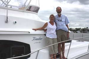 Val and Peter Salisbury camping onboard a Fountaine Pajot Trawler power catamaran waiting out the summer before returning to Fiji to sail their boat home - Multihull Solutions: photo copyright Multihull Solutions http://www.multihullsolutions.com.au/ taken at  and featuring the  class