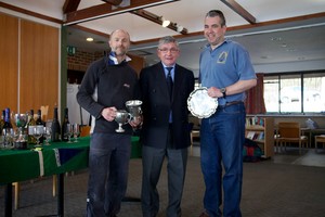 Bewl Valley Sailing Club Flying Fifteen Open. Crispin Farrant, club Commodore, presenting the
prizes to the event winners, John Mursell and Ian Cadwallander of Castle Cove Sailing Club. photo copyright Bewl Valley Sailing Club http://www.bewlvalleysc.co.uk/ taken at  and featuring the  class