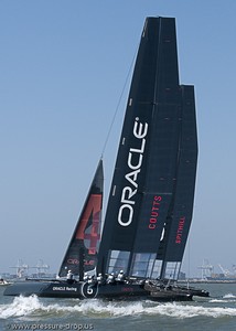 Oracle Racing&rsquo;s newly painted A 45s get some play time on SF Bay photo copyright Erik Simonson www.pressure-drop.us http://www.pressure-drop.us taken at  and featuring the  class