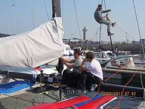 Luna Rossa preparing their boat for racing - Extreme Sailing Series Act 2 photo copyright Extreme Sailing Series - Asia http://www.extremesailingseriesasia.com/ taken at  and featuring the  class