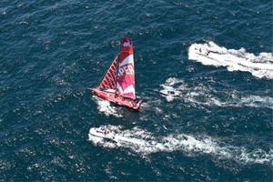 CAMPER with Emirates Team New Zealand, skippered by Chris Nicholson from Australia finishes second on leg 1 of the Volvo Ocean Race 2011-12 from Alicante, Spain to Cape Town, South Africa. photo copyright Ian Roman/Volvo Ocean Race http://www.volvooceanrace.com taken at  and featuring the  class