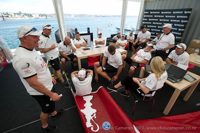 Emirates Team New Zealand team meeting at the team’s base in Cascais for the America’s Cup World Series  © Chris Cameron/ETNZ http://www.chriscameron.co.nz