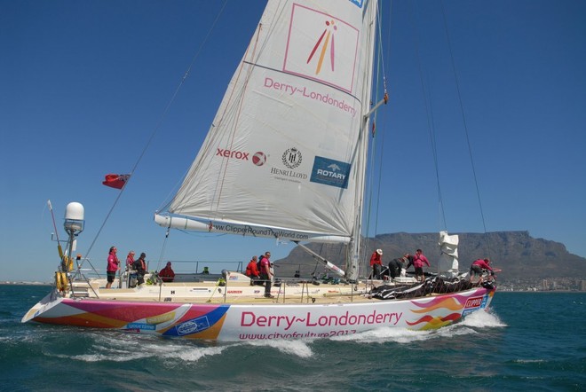 Derry-Londonderry races from Cape Town, South Africa, at the start of Race 4 - Clipper 11-12 Round the World Yacht Race © Bruce Sutherland/onEdition