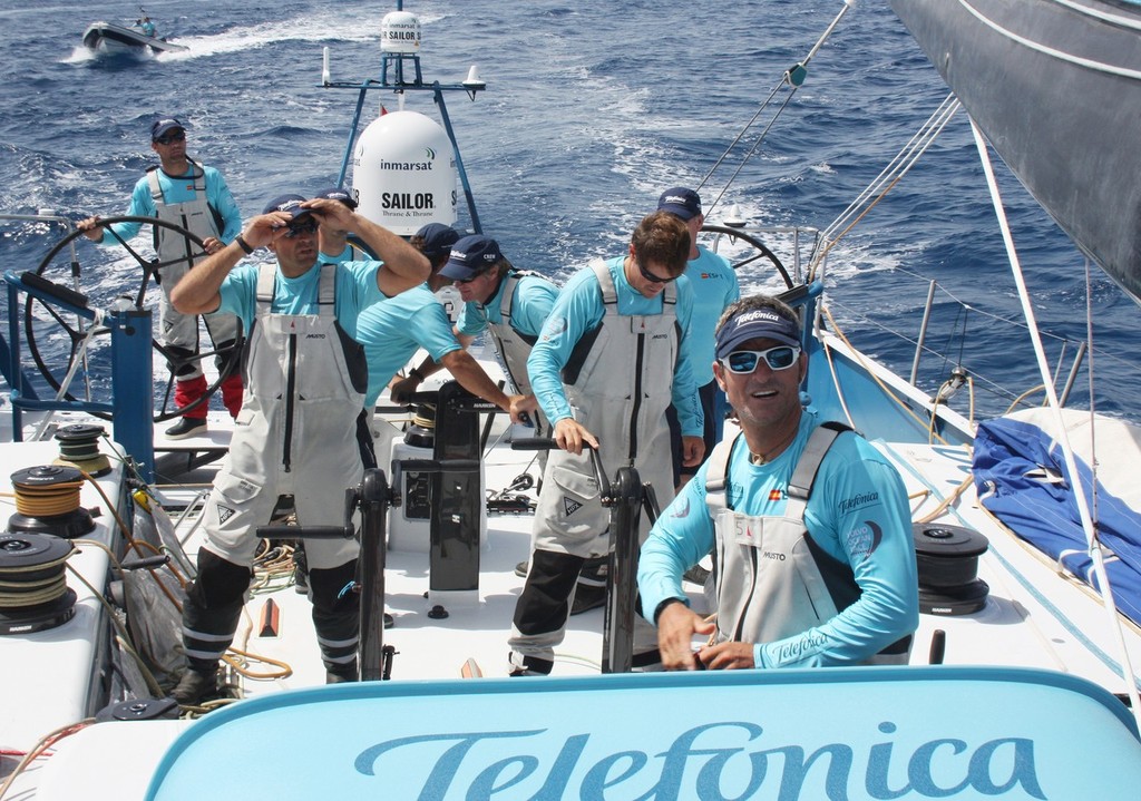 Team Telefonica on day 1 of their 700-mile circumnavigation of the Canary Islands. photo copyright Maria Muina/Equipo Telefonica taken at  and featuring the  class