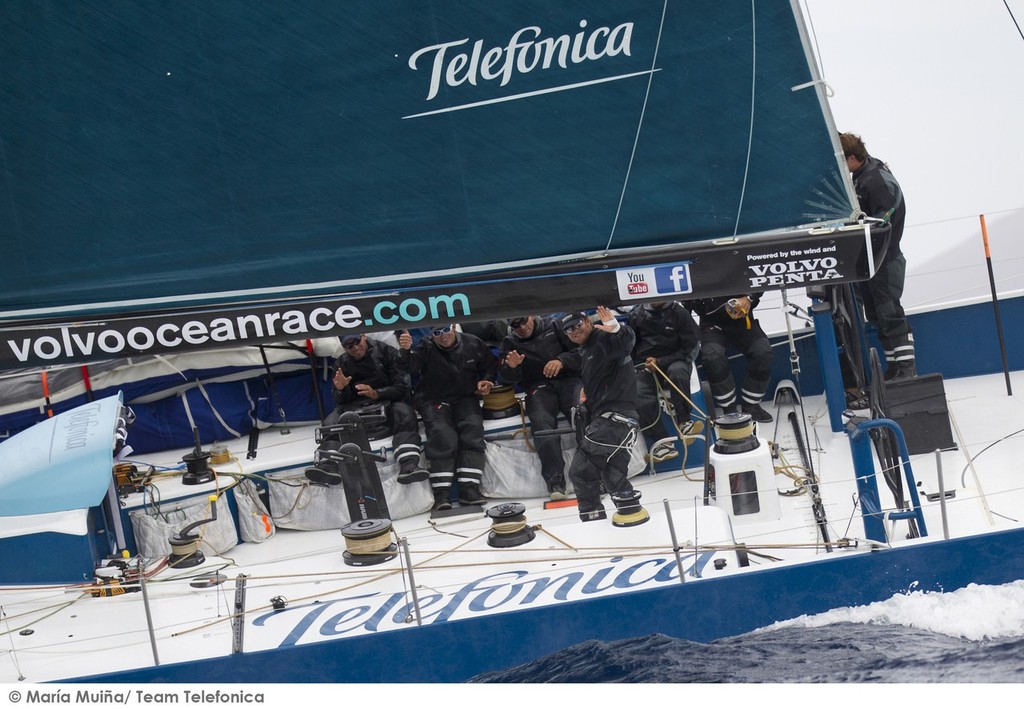 Team Telefonica leaving Marina Rubicon in Lanzarote for Sanxenxo, to continue training for the Volvo Ocean race 2011-12 photo copyright Maria Muina/Equipo Telefonica taken at  and featuring the  class