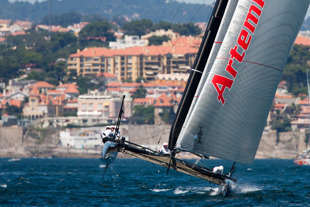 August 7th 2011, AC45 World Series, Second day of the Americas Cup World Series. One fleet race, followed by speed runs in front of the city front. photo copyright Sander van der Borch / Artemis Racing http://www.sandervanderborch.com taken at  and featuring the  class