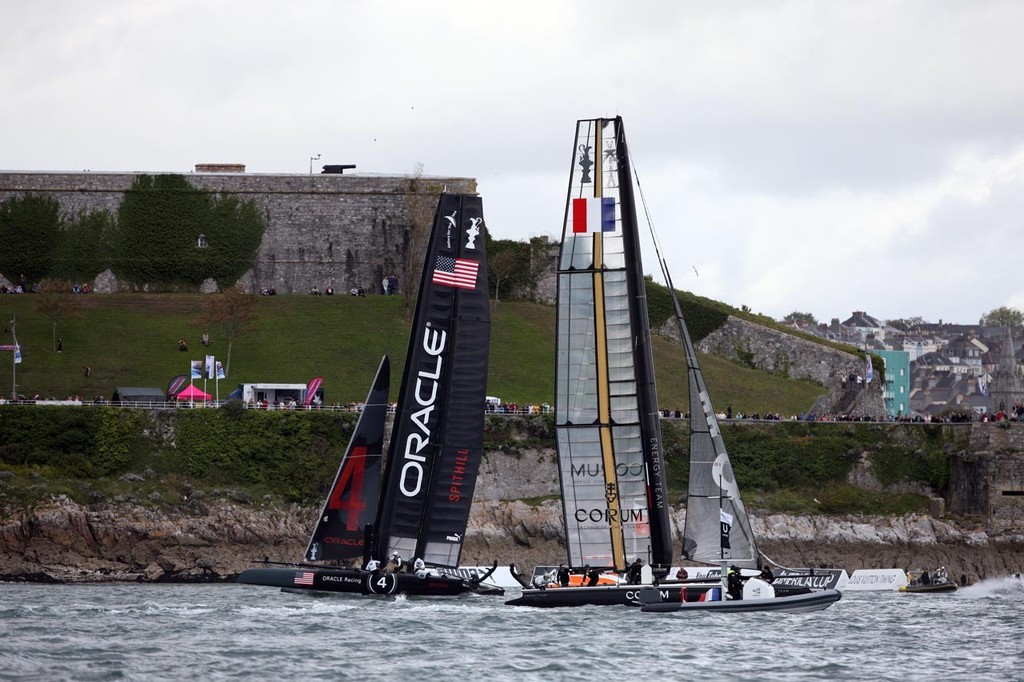 Energy Team and Oracle Racing Spithill - 34th America's Cup: AC World Series Plymouth 2011 Match Race, Racing Day 6 photo copyright ACEA - Photo Gilles Martin-Raget http://photo.americascup.com/ taken at  and featuring the  class