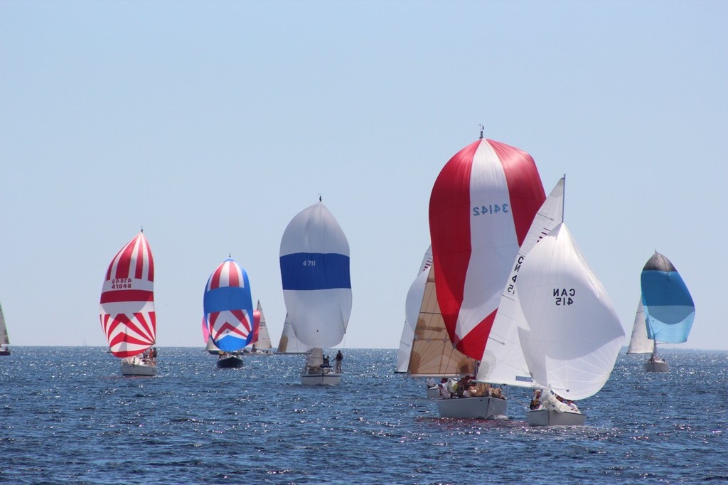 Bravo 2 fleet with spinnakers billowing head to the finish line - 2011 Chester Race Week © Ryan Cameron