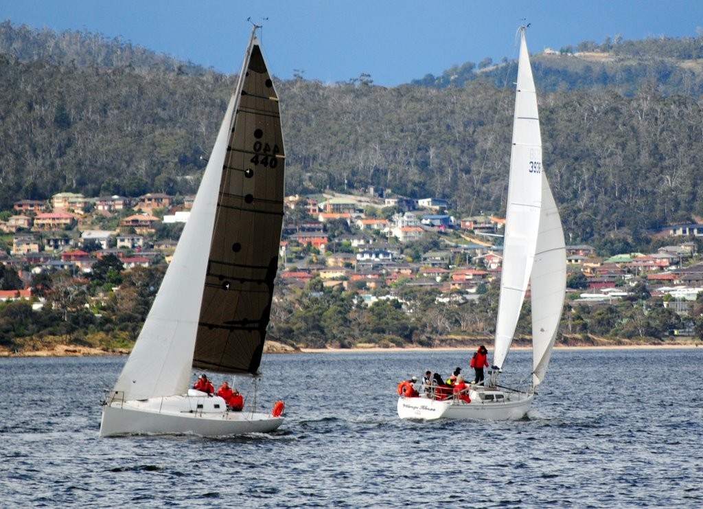 Wings Three and Eliza passing each other during today’s race on the Derwent - Combined Clubs Harbour Series 2011 photo copyright Rob Cruse taken at  and featuring the  class