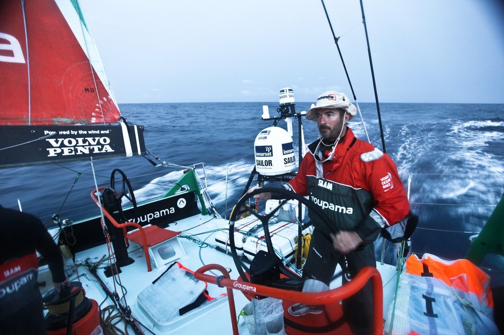 Damien Foxall from Ireland, onboard Groupama Sailing Team during leg 1 of the Volvo Ocean Race 2011-12, from Alicante, Spain to Cape Town, South Africa. (Credit: Yann Riou/Groupama Sailing Team/Volvo Ocean Race) photo copyright Yann Riou/Groupama Sailing Team /Volvo Ocean Race http://www.cammas-groupama.com/ taken at  and featuring the  class