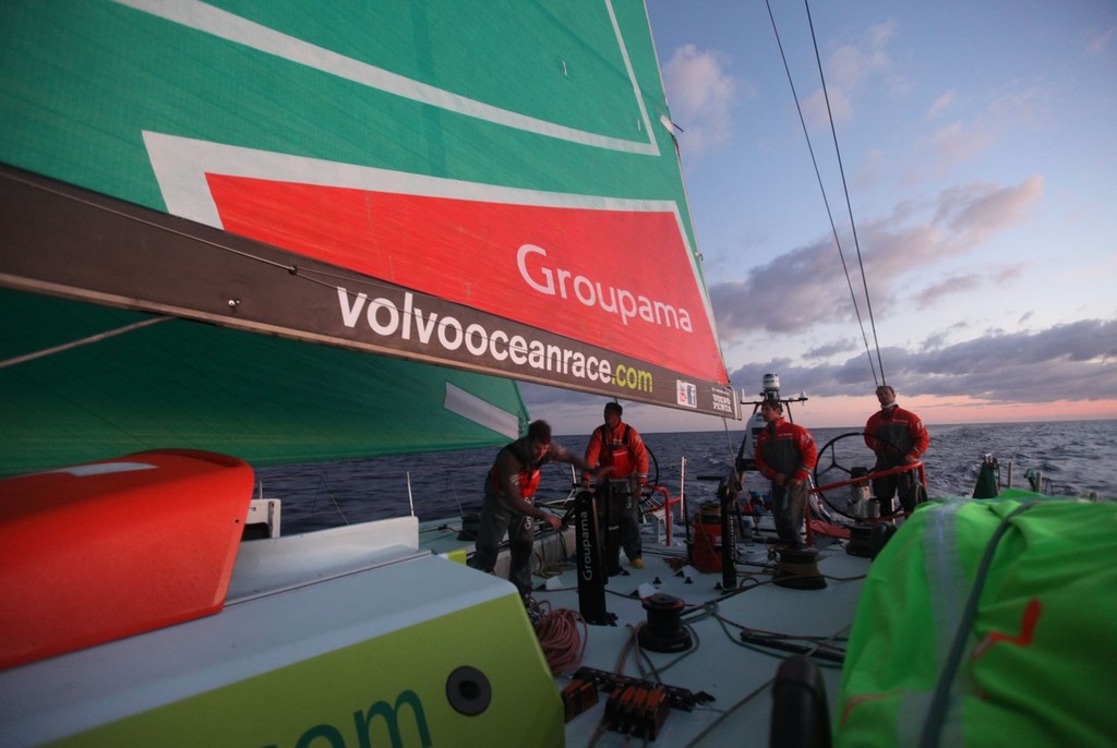 Groupama Sailing Team during leg 1 of the Volvo Ocean Race 2011-12 photo copyright Yann Riou/Groupama Sailing Team /Volvo Ocean Race http://www.cammas-groupama.com/ taken at  and featuring the  class