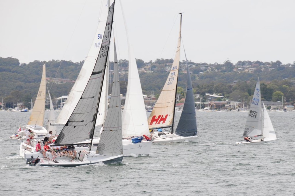 Starting line action at the 2011 Heaven Can Wait race. <br />
Everything from 505s to Melges 32s to high tech sports boats and cruising boats off the line together. © Blake Middleton