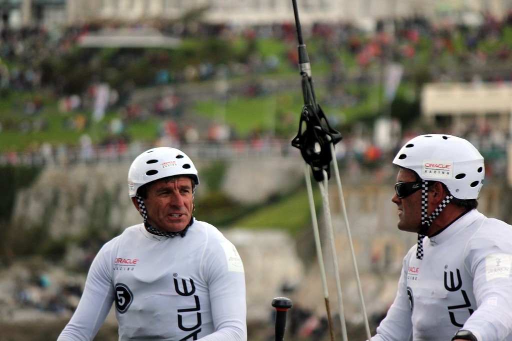 Murray Jones (left) and Russell Coutts  - America&rsquo;s Cup World Series - Day 7, 18 September 2011 photo copyright Ben Gladwell http://www.sail-world.com/nz taken at  and featuring the  class