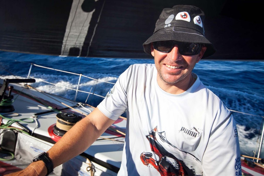 Kelvin Harrap sporting his Marmo floppy. PUMA Ocean Racing powered by BERG during Leg 1 of the Volvo Ocean Race 2011-12, from Alicante, Spain to Cape Town, South Africa. (Credit: Amory Ross/PUMA Ocean Racing/Volvo Ocean Race) photo copyright Amory Ross/Puma Ocean Racing/Volvo Ocean Race http://www.puma.com/sailing taken at  and featuring the  class
