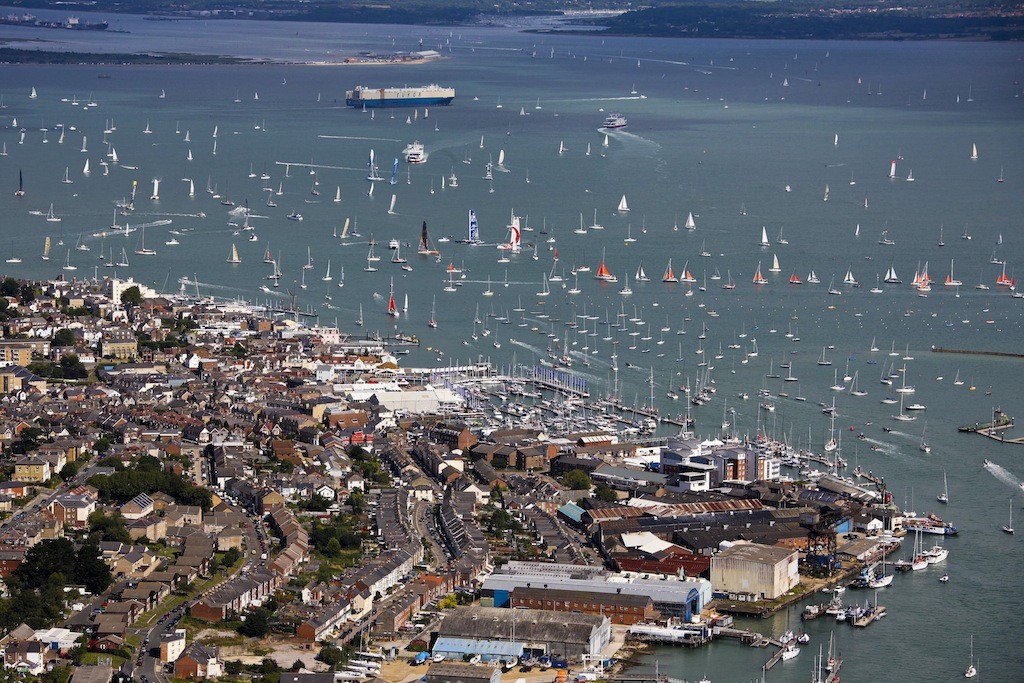 Aerial shot of record fleet start off Cowes - Rolex Fastnet Race 2011 photo copyright  Rolex / Carlo Borlenghi http://www.carloborlenghi.net taken at  and featuring the  class