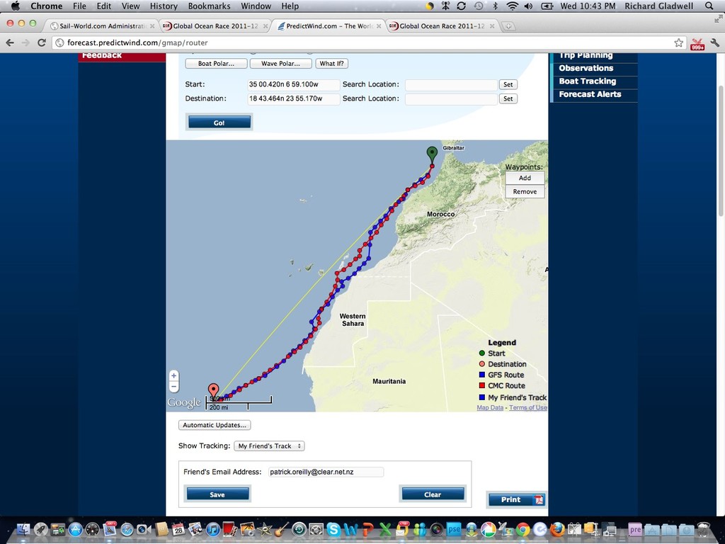 Screen Shot 2011-09-28 at 10.43.48 PM - day 3, Global Ocean Race photo copyright PredictWind.com www.predictwind.com taken at  and featuring the  class