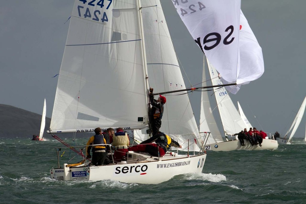 'Serco' (GBR 4247) from Castle Cove YC being skippered by Bob Turner competing in the first race of the BMW J24 European Championships 2011 off Howth. - BMW J/24 European Championships 2011 photo copyright Gareth Craig (Fotosail) taken at  and featuring the  class