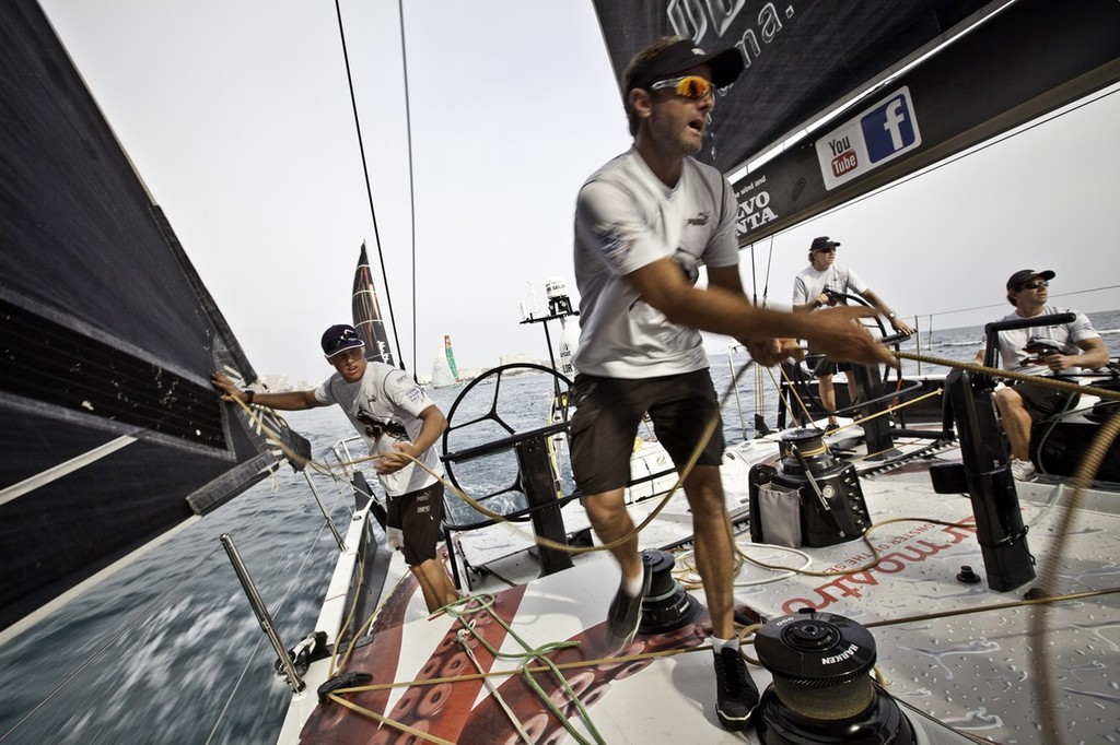 Jono Swain (right) and Rome Kirby (left) setup for a jibe onboard PUMA Ocean Racing during the Alicante qualifying race practice racing photo copyright Amory Ross/Puma Ocean Racing/Volvo Ocean Race http://www.puma.com/sailing taken at  and featuring the  class