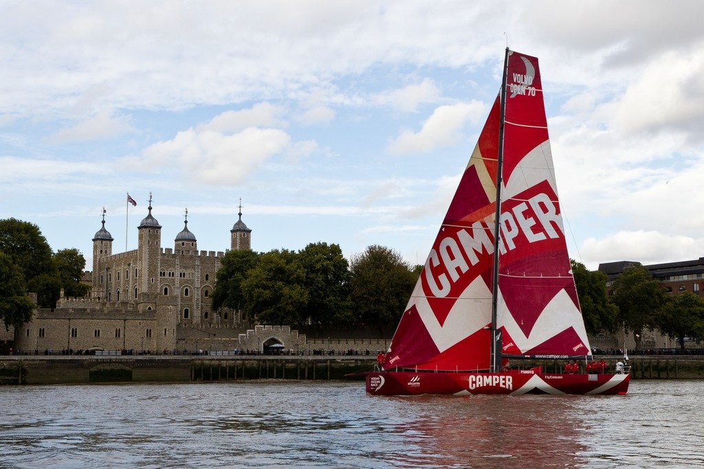 England, London. 5th September 2011. CAMPER with Emirates Team New Zealand sail up the River Thames, past the Tower of London. © Ian Roman/Volvo Ocean Race http://www.volvooceanrace.com