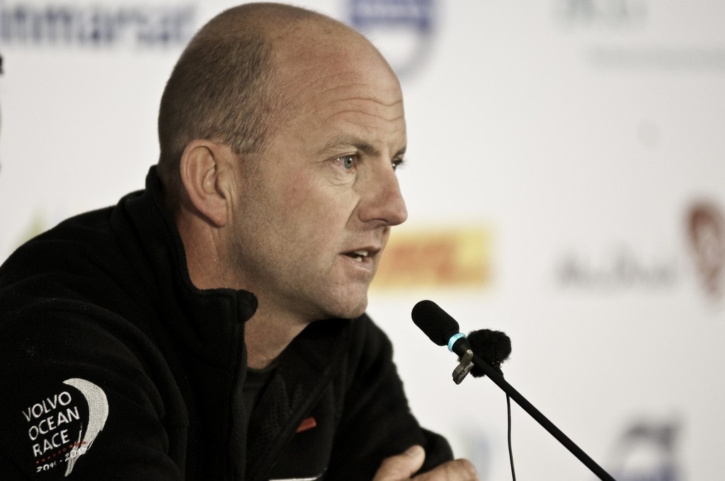 Abu Dhabi Ocean Racing skipper Ian Walker from the UK at the press conference after Abu Dhabi Ocean Racing's yacht Azzam, returns to Alicante, Spain after the mast broke in rough weather on the first day of racing on leg 1 of the Volvo Ocean Race 2011-12. (Credit: TIM STONTON/Volvo Ocean Race) photo copyright Tim Stonton/Volvo Ocean Race taken at  and featuring the  class
