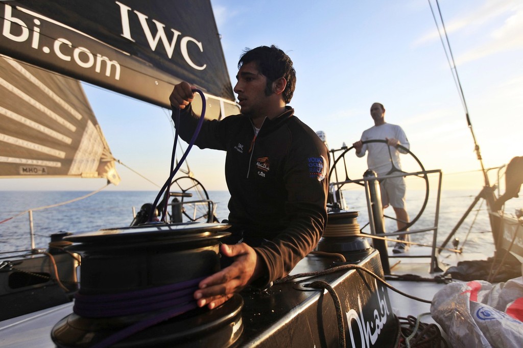 Adil Khalid onboard with Abu Dhabi Ocean Racing, training at their camp in Cascais.Adil Khalid onboard with Abu Dhabi Ocean Racing, training at their camp in Cascais - Image by Nick Dana/Abu Dhabi Ocean Racing. photo copyright Volvo Ocean Race http://www.volvooceanrace.com taken at  and featuring the  class