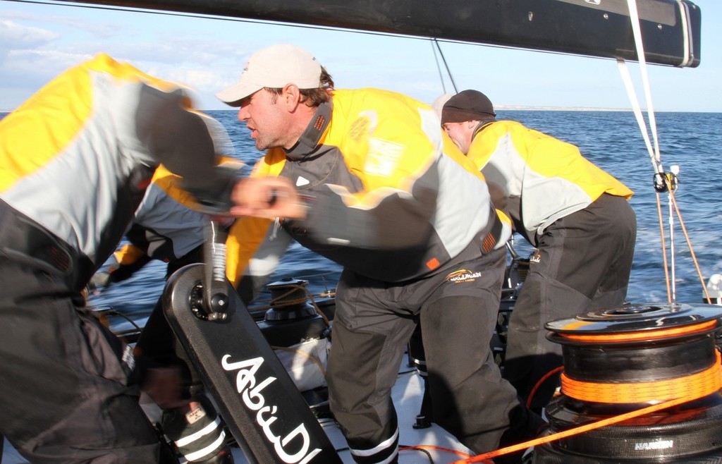 Grinding onboard Abu Dhabi Ocean Racing skippered by Ian Walker from the UK in the Rolex Fastnet Race. -  - Volvo Ocean Race - Rolex Fastent Race photo copyright Volvo Ocean Race http://www.volvooceanrace.com taken at  and featuring the  class