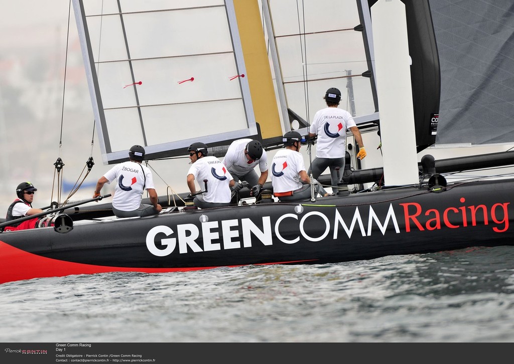 Green Comm Racing - Day 1, America&rsquo;s Cup World Series, Cascais photo copyright Pierre Orphanidis/Green Comm taken at  and featuring the  class