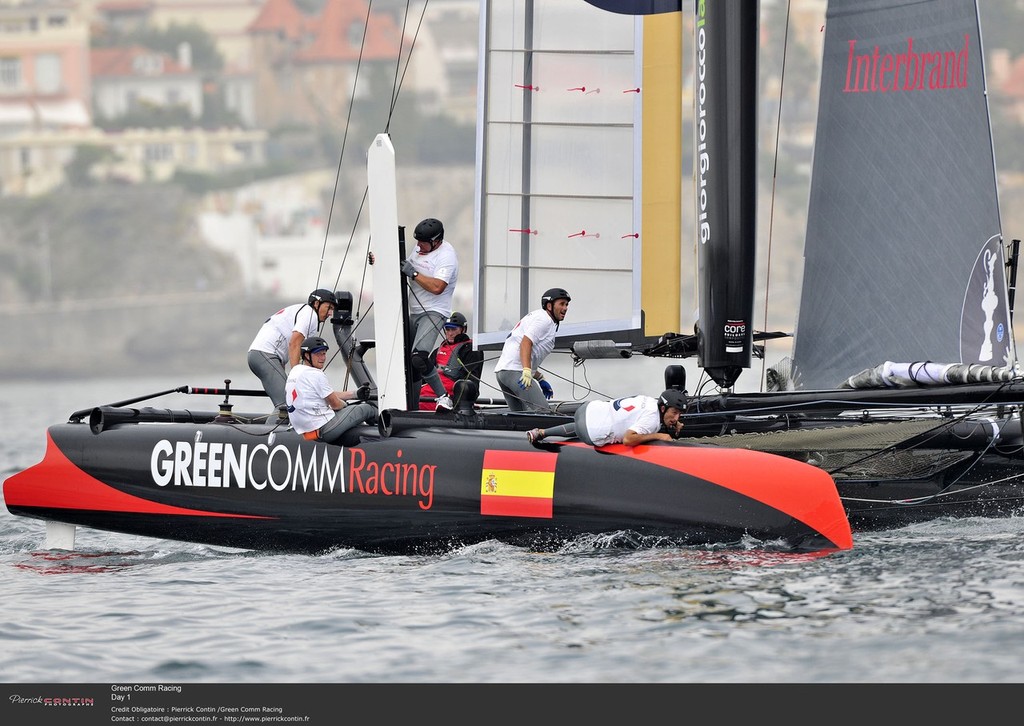 Green Comm Racing - Day 1, America&rsquo;s Cup World Series, Cascais photo copyright Pierre Orphanidis/Green Comm taken at  and featuring the  class