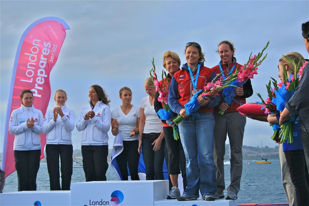 Alana, Elizabeth, Sally on the podium - Weymouth and Portland International Regatta 2011 photo copyright US Sailing Team AlphaGraphics http://sailingteams.ussailing.org taken at  and featuring the  class