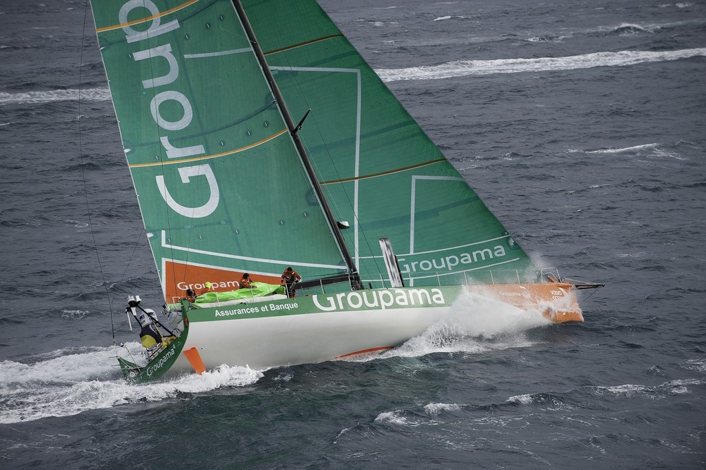 Groupama Sailing Team, skippered by Franck Cammas from France at the start of leg 1 of the Volvo Ocean race 2011-12 from Alicante, Spain to Cape Town, South Africa. (Photo Credit must read: Paul Todd/Volvo Ocean Race) photo copyright Paul Todd/Volvo Ocean Race http://www.volvooceanrace.com taken at  and featuring the  class