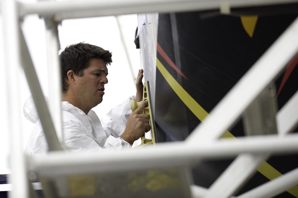 Abu Dhabi Ocean Racing prepare their new mast and rigging in Alicante. (Photo Credit Must Read: PAUL TODD/Volvo Ocean Race) photo copyright Paul Todd/Volvo Ocean Race http://www.volvooceanrace.com taken at  and featuring the  class