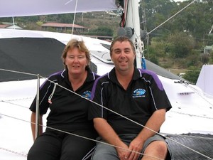 Bruce and Suzanne Arms built, live aboard, and race their 46' catamaran Big Wave Rider. - Australian Three Peaks Race photo copyright Bruce Arms taken at  and featuring the  class