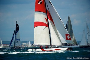 EXTREME SAILING SERIES, COWES, UK, AUGUST 8TH 2011: Day 3 - Extreme 40 Race. Alinghi (SUI), the fleet race of the Extreme Sailing Series, Cowes. (Photo by Chris Schmid / Alinghi.com, all right reserved) - Alinghi @ the Extreme Sailing Series Cowes: Photos day 3 photo copyright Chris Schmid/ Eyemage Media (copyright) http://www.eyemage.ch taken at  and featuring the  class