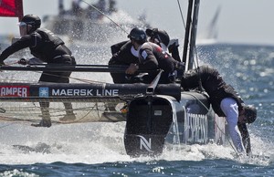 ETNZ bowman Winston MacFarlane pitched into the water - America's Cup World Series Cascais 2011 photo copyright Carlo Borlenghi/NESPRESSO taken at  and featuring the  class