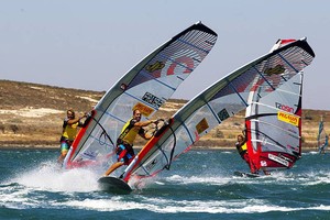 Buzianis and Albeau hit the gybe - PWA Pegasus Airlines World Cup 2011 photo copyright  John Carter / PWA http://www.pwaworldtour.com taken at  and featuring the  class