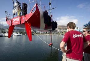 Camper is lowered back into the water in Cape Town photo copyright Emirates Team New Zealand http://www.etnzblog.com taken at  and featuring the  class