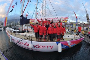 Derry-Londonderry crew arrive in Cape Town at the end of Race 3 of the Clipper 11-12 Round the World Yacht Race. photo copyright Bruce Sutherland/onEdition taken at  and featuring the  class