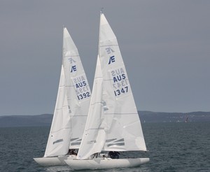 Vaughan Prentice tries to hold out Rose at the start of the final series race - Etchells Queensland Championship 2011 photo copyright Tracey Johnstone taken at  and featuring the  class